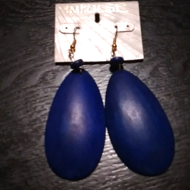 Deep Navy Wooden Dangle Earrings